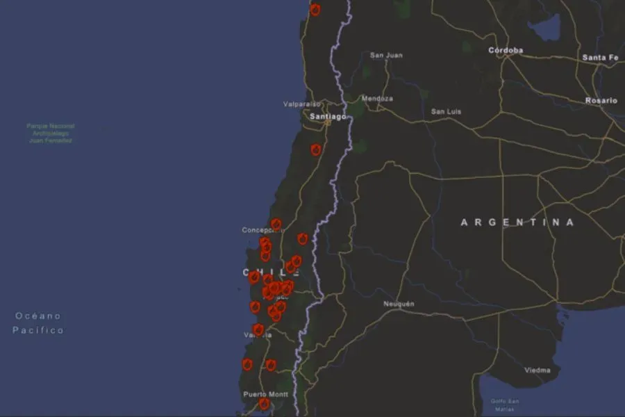 Mapa actual de incendios forestales en combate a nivel nacional.