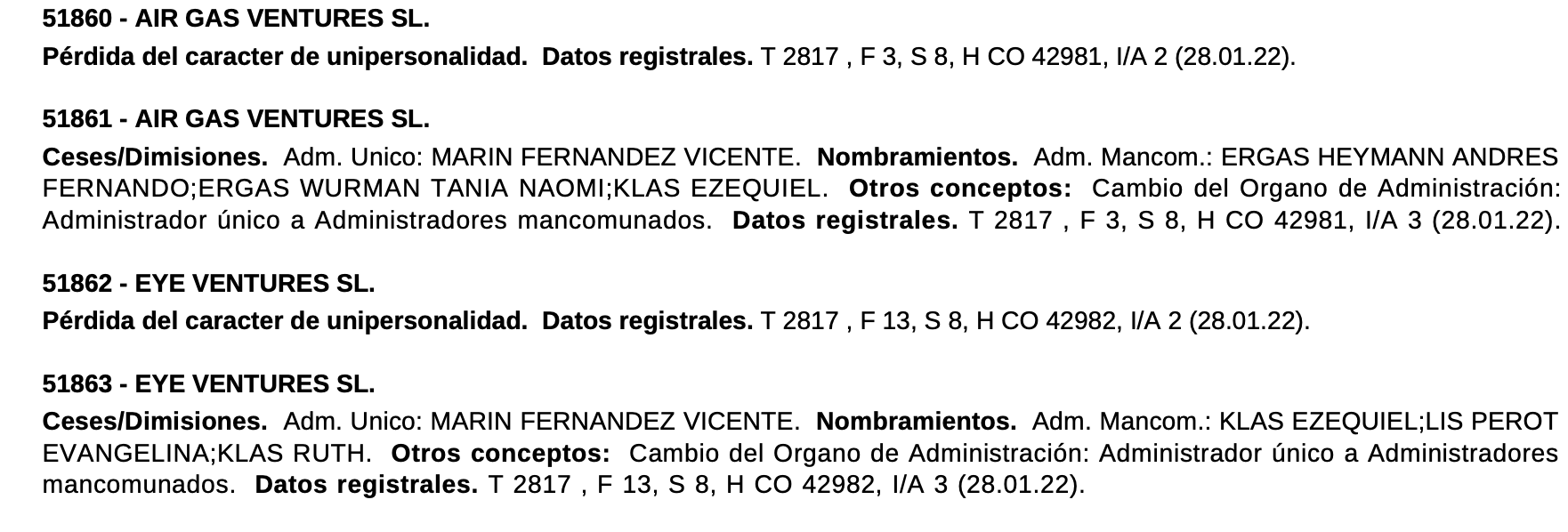 Extracto de Bolet&iacute;n Oficial Registro Mercantil de Espa&ntilde;a