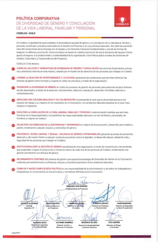politica corporativa genero codelco
