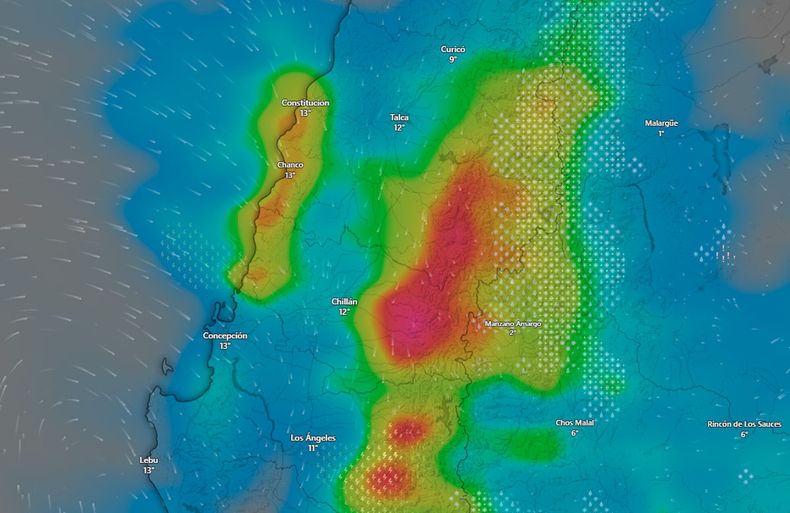 Alerta Roja por fuertes lluvias con isoterma cero alta - Captura Windy.com