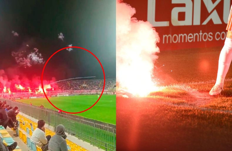 Hinchas de la U lanzan bengala a su propio jugador - Captura de video