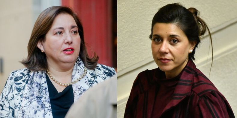 A la izquierda: Presidenta del Partido Socialista y senadora Paulina Vodanovic. A la derecha: senadora socialista Daniella Cicardini. Créditos: Agencia Uno.&nbsp;