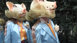 Partidarios de Julian Assange marcharon disfrazados de cerdos para exigir su liberación