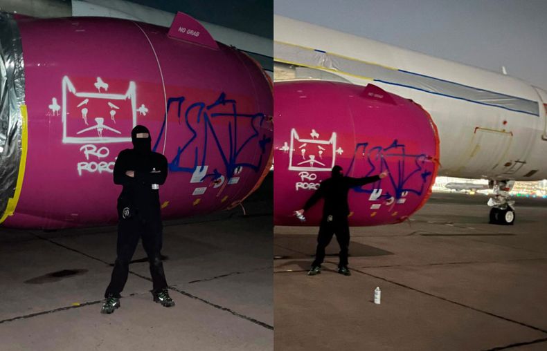 Grafitero rayó avión en el Aeropuerto de Pudahuel - Redes sociales
