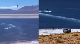 ¿Surfistas en los salares?: Turistas hacen kite surf en laguna protegida del desierto y Conaf estudia acciones legales