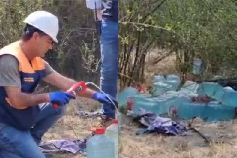video encuentran cerca de 60 bidones con posible liquido acelerante en cerro de coronel e1676914890736.jpeg