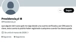 Cuenta oficial de Presidencia en X quedó en manos de un tercero tras cambio de mando: Perfil ofrece entregar clave si lo contactan