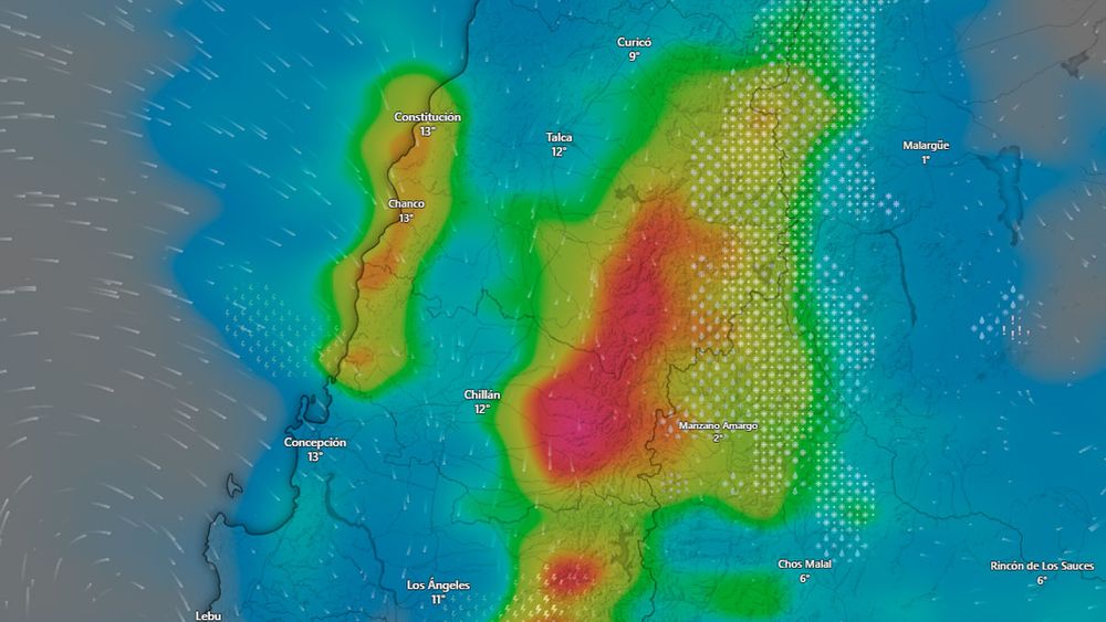 Alerta Roja por fuertes lluvias con isoterma cero alta - Captura Windy.com