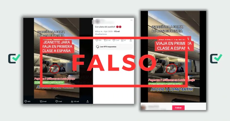 la foto de jeannette jara en un avion hacia espana es un montaje.webp