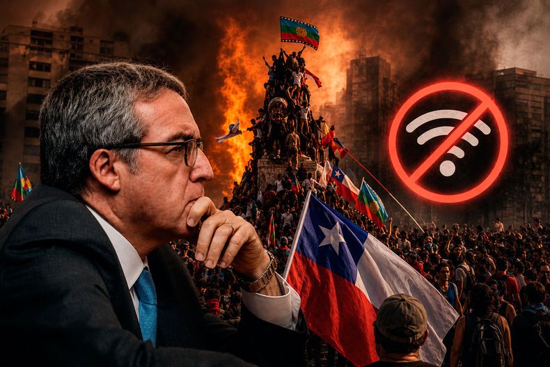 Imagen creada por IA sobre Gabriel Zaliasnik y su idea de cortar el Internet durante el estallido social