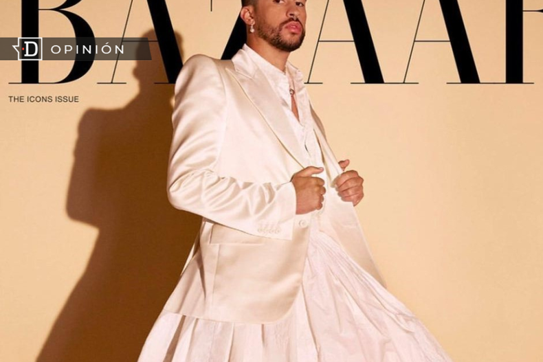 Bad Bunny con falda en portadade BAZAAR.png