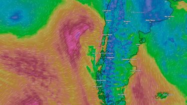 Extenso sistema frontal traerá lluvias y vientos a la zona centro sur - Captura de Windy.com