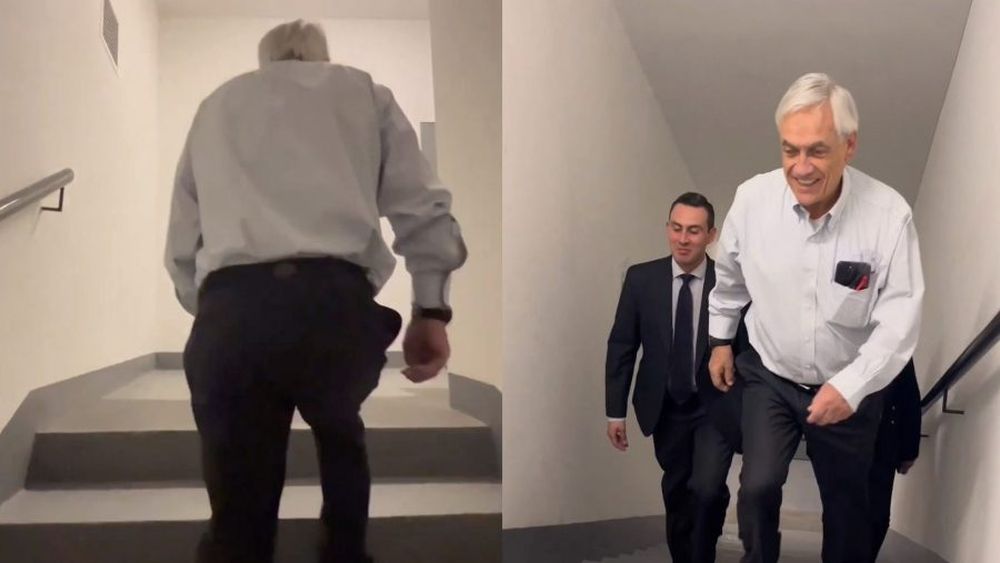 VIDEO| El nuevo desafío de Piñera: subir a su oficina del piso 18 de Las Condes a pie