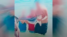 Alcalde de El Quisco anuncia querella contra turistas que sacaron tiburón del mar para sacarse selfies: Animal murió