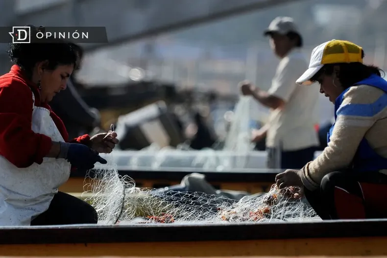 28004 mujeres desenredando una red en una caleta.webp