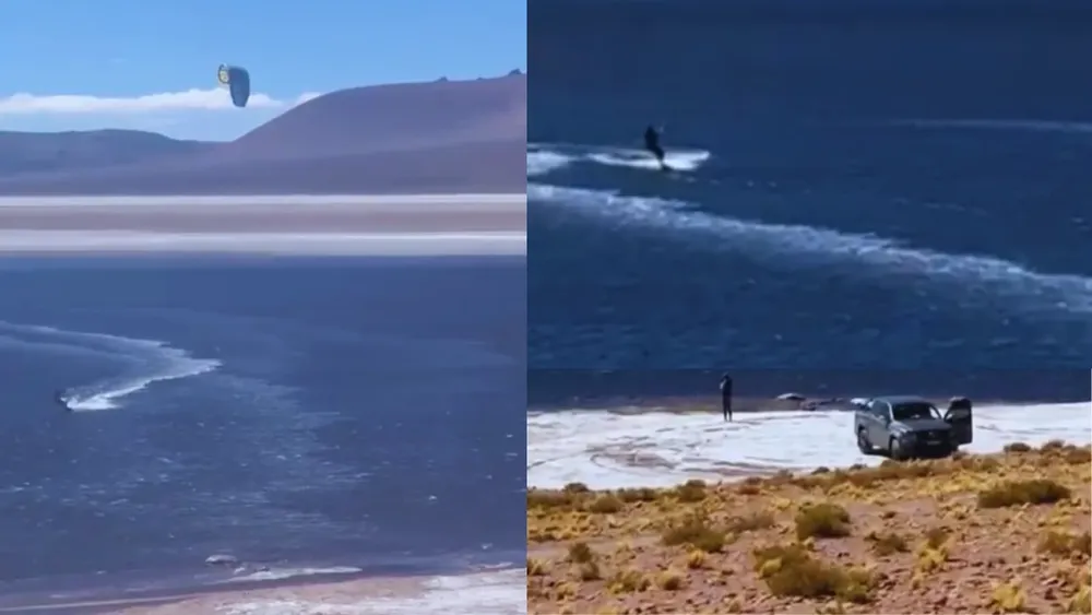 ¿Surfistas en los salares?: Turistas hacen kite surf en laguna protegida del desierto y Conaf estudia acciones legales